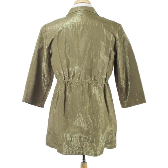 LINEA LOUIS DELL'OLIO Iridescent Olive Green Drawstring Anorak Coat Size M - Picture 3 of 6